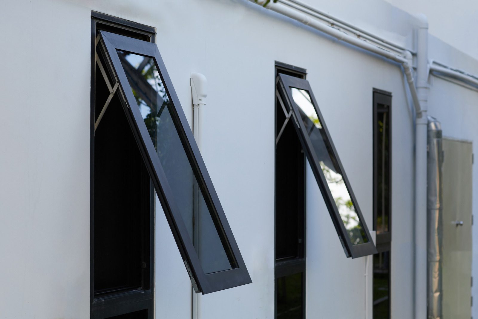 Open black windows in Greenville, SC