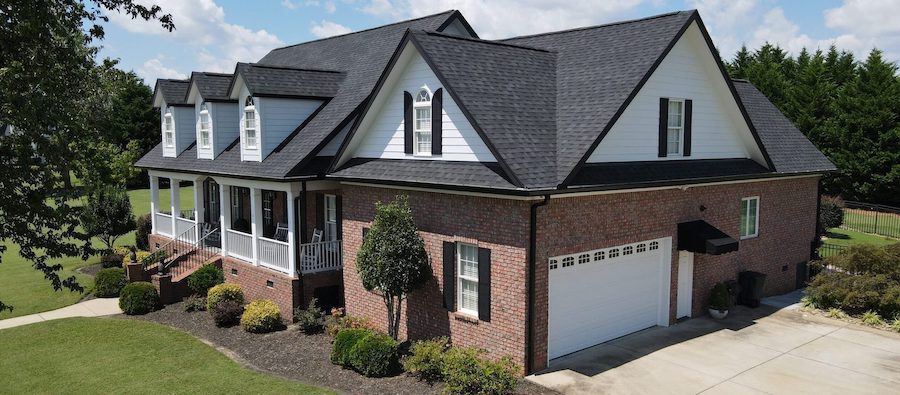 Different roof pitches on residential homes in a neighborhood
